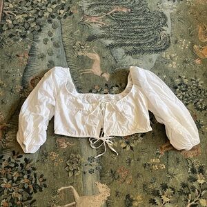 Kitteny cropped tie front puff sleeve blouse